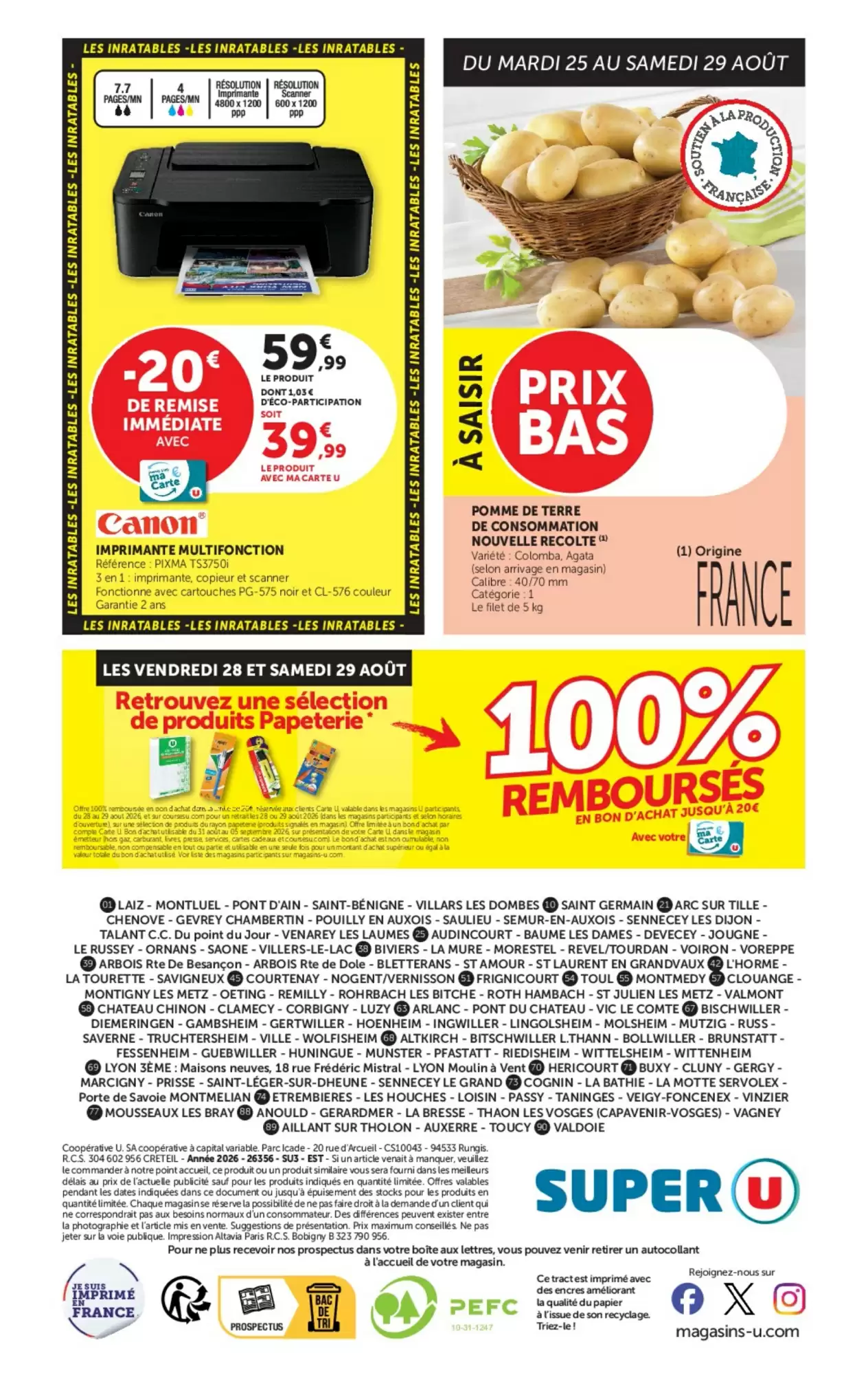 Dernière page du catalogue U Express et Super U